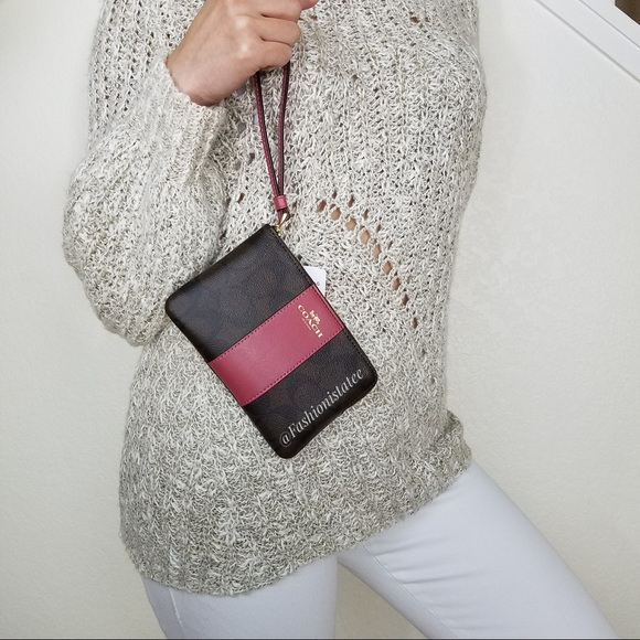 NWT COACH SIGNATURE WRISLET IN BROWN AND ROUGE - Picture 3 of 5